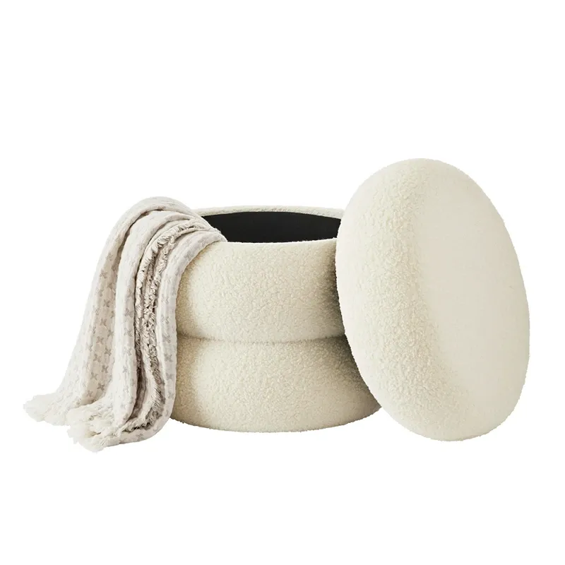 Weva Ploom Teddy Round Storage Stool – White product thumbnail 3