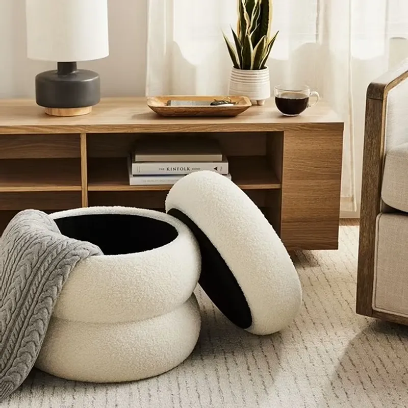 Weva Ploom Teddy Round Storage Stool – White product thumbnail 5