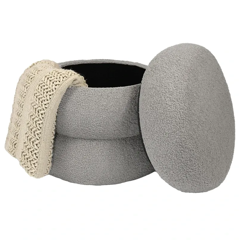 Weva Ploom Teddy Round Storage Stool – Light Grey product thumbnail 2