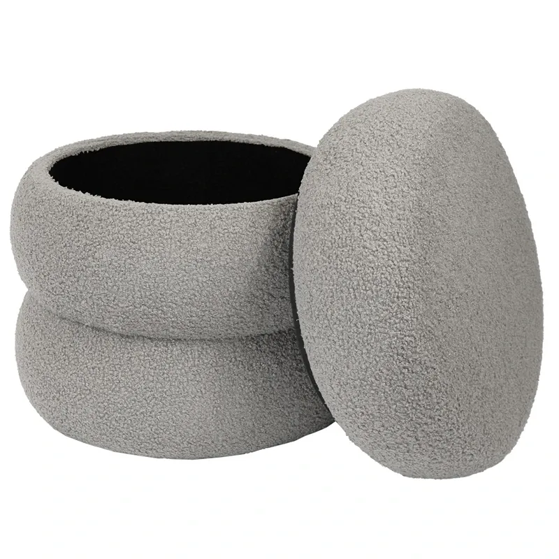 Weva Ploom Teddy Round Storage Stool – Light Grey product thumbnail 4