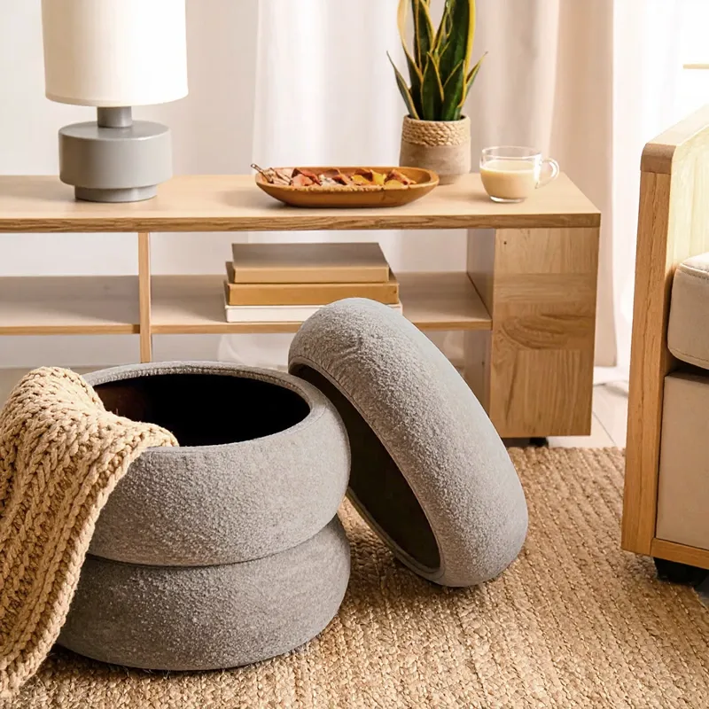 Weva Ploom Teddy Round Storage Stool – Light Grey product thumbnail 5