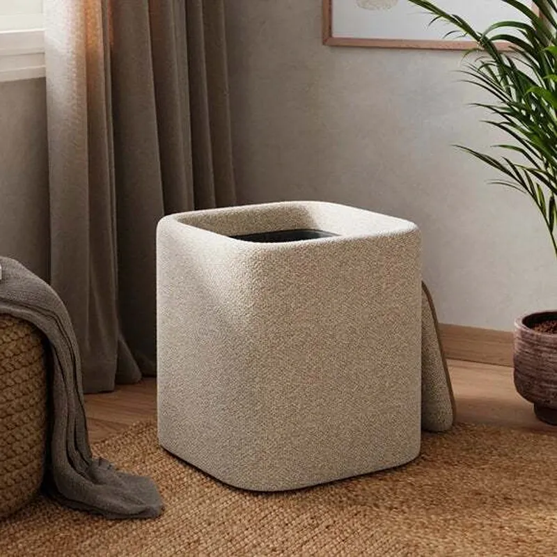 Weva Quadra Boucle Square Storage Stool with Tray – Beige product thumbnail 4