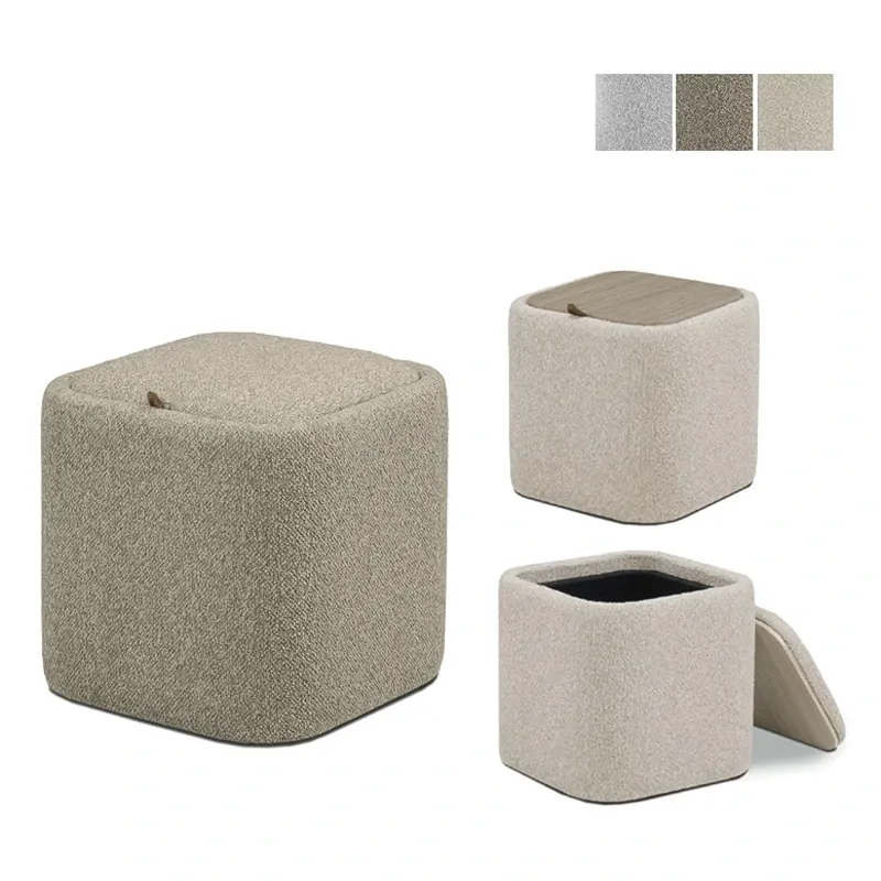 Weva Quadra Boucle Square Storage Stool with Tray – Brown product thumbnail 2