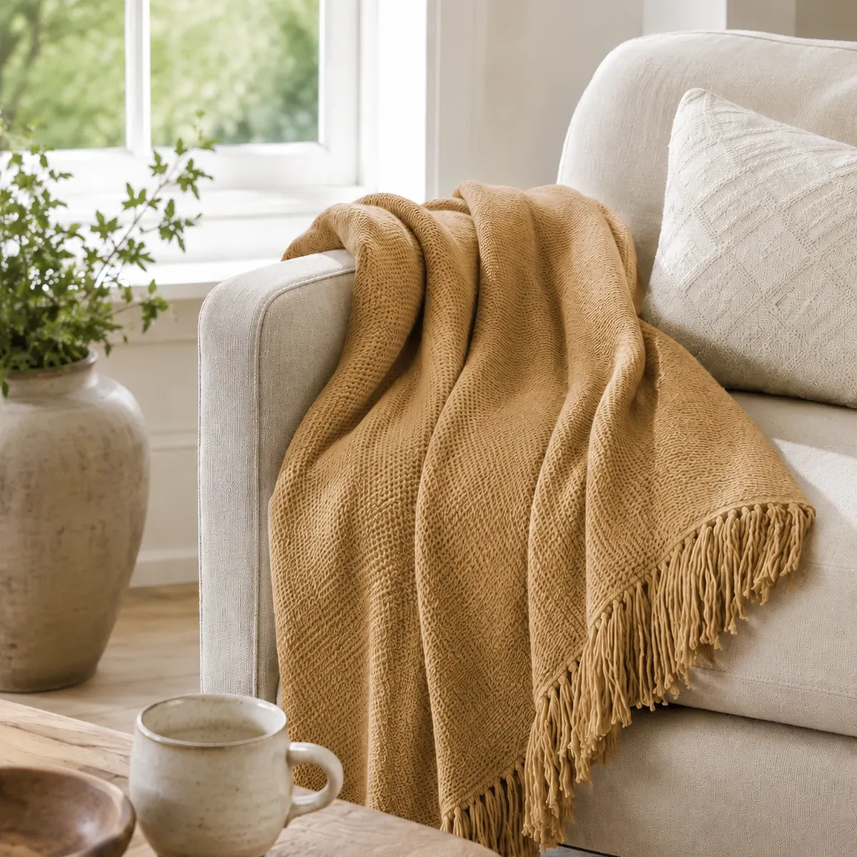 Manterol Fausto Throw Blanket - 100% Cotton - Mustard product thumbnail 2