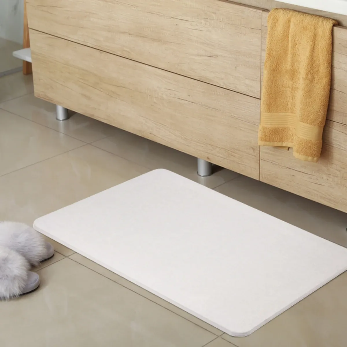 Weva Plain Diatomite Stone Bath Mat - 39x60 cm - Ivory product thumbnail 3