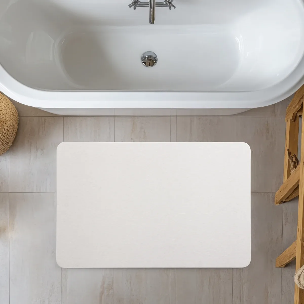 Weva Plain Diatomite Stone Bath Mat - 39x60 cm - Ivory product thumbnail 4