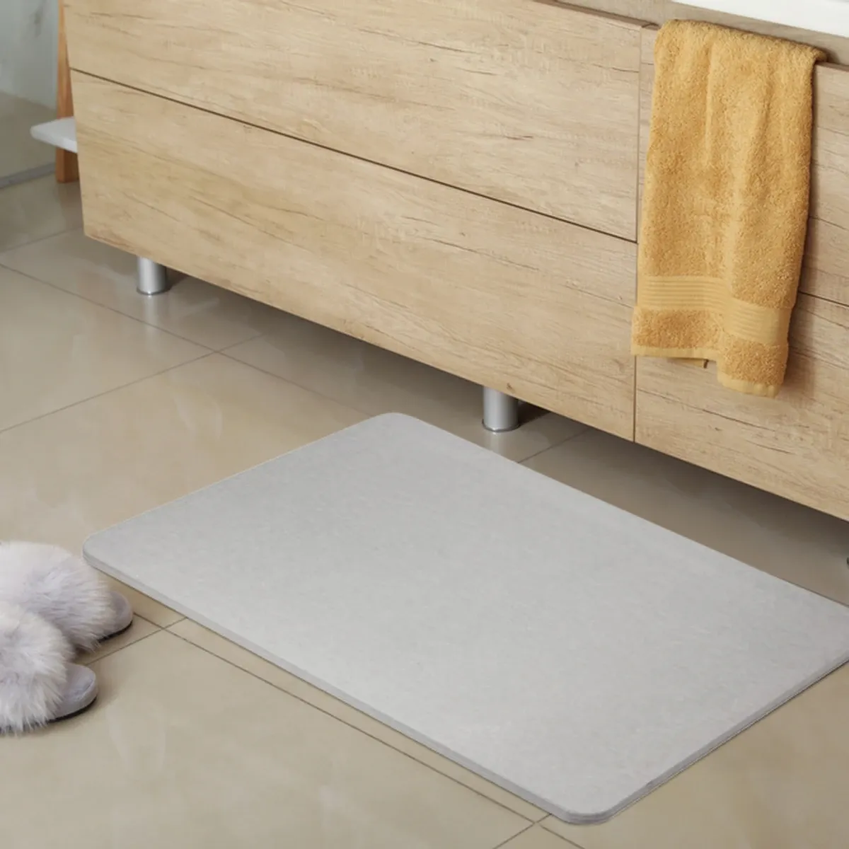 Weva Plain Diatomite Stone Bath Mat - 39x60 cm - Light Grey product thumbnail 3