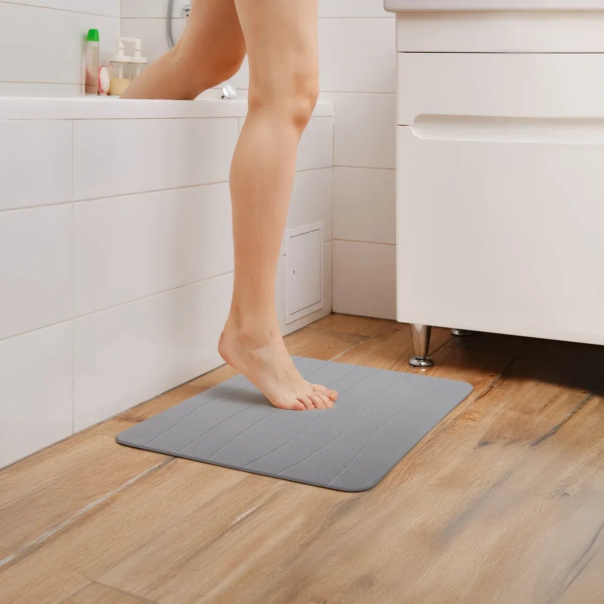 Weva Wave Diatomite Stone Bath Mat - 39x60 cm - Light Grey product thumbnail 3