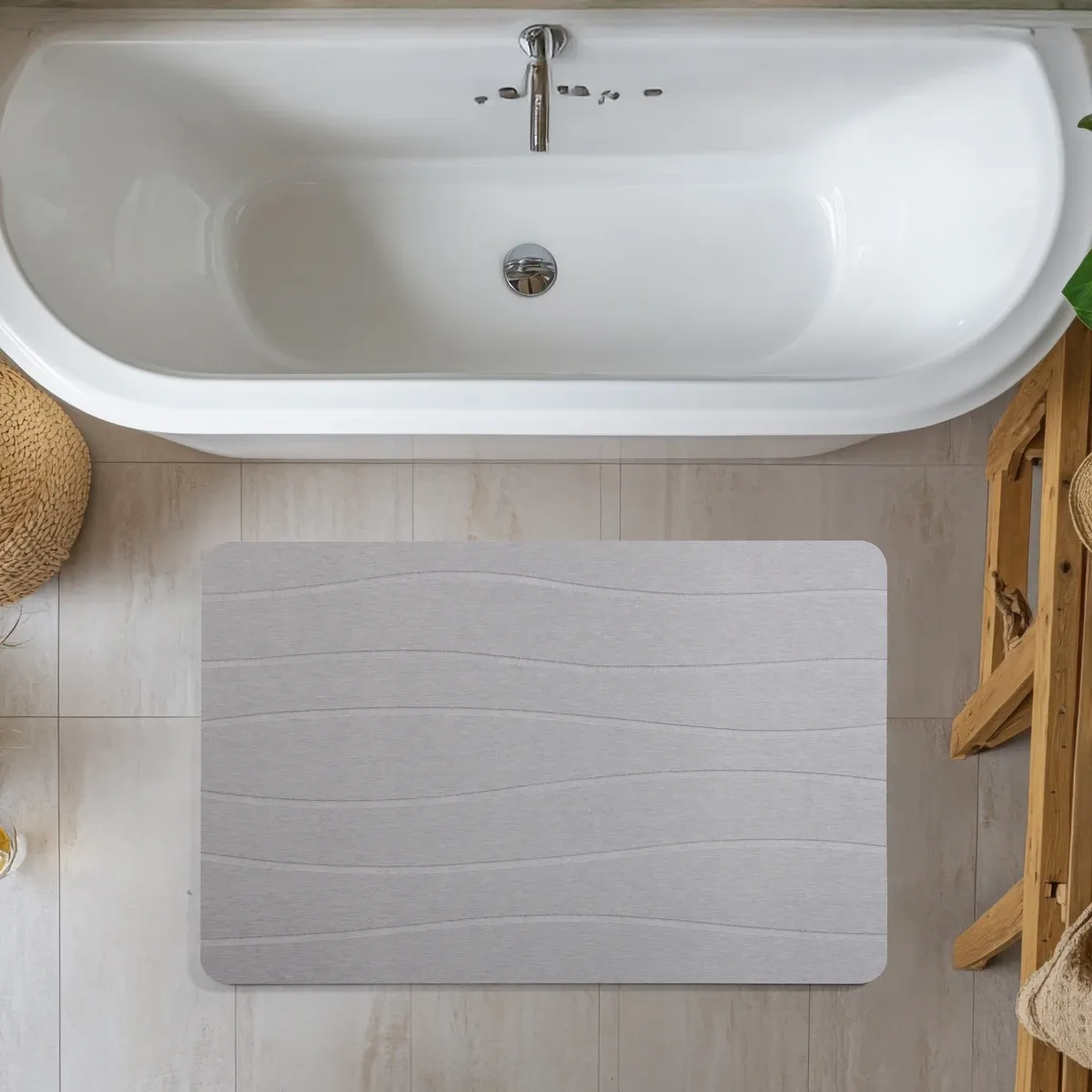 Weva Wave Diatomite Stone Bath Mat - 39x60 cm - Light Grey product thumbnail 4