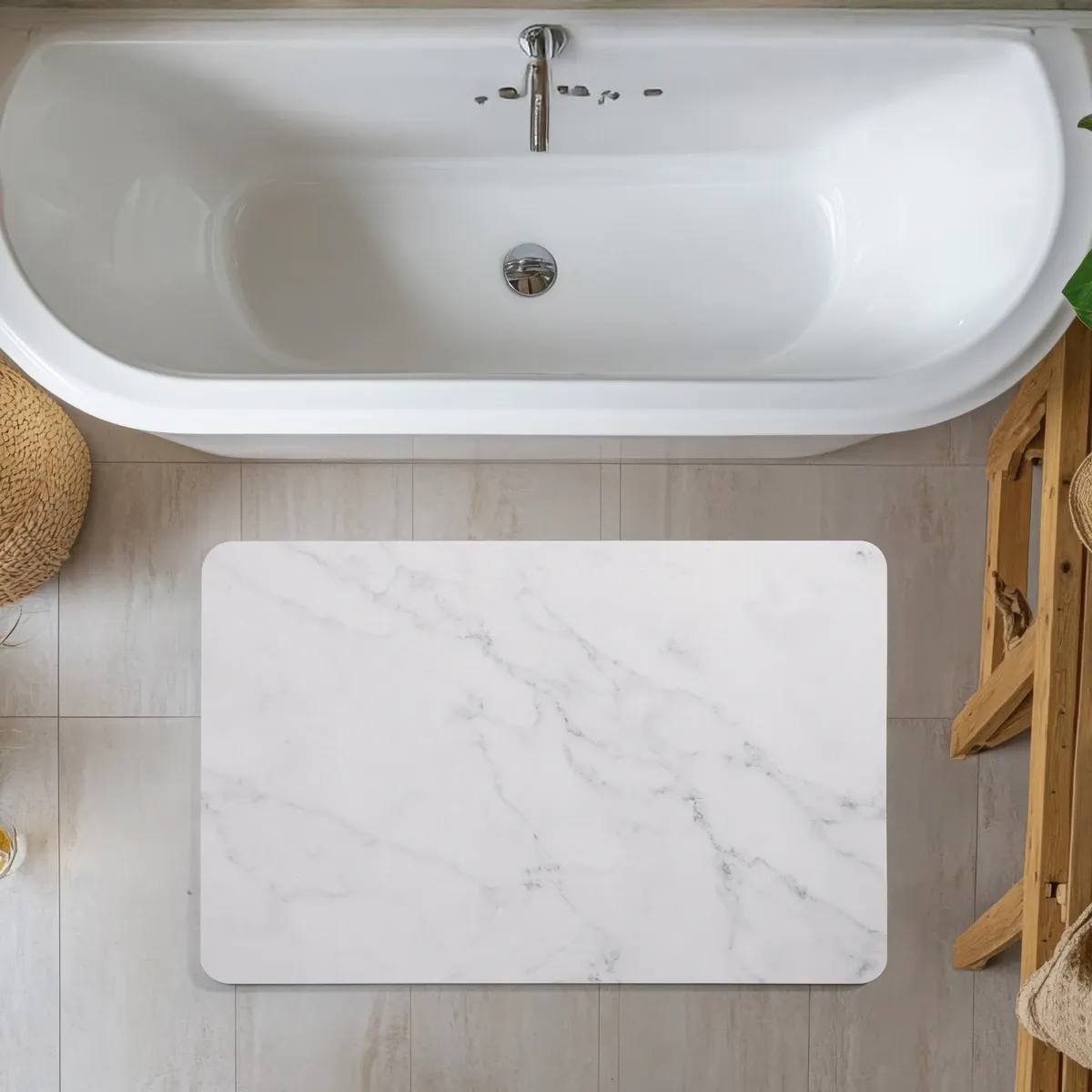 Weva Marble Diatomite Stone Bath Mat - 39x60 cm - White product thumbnail 3