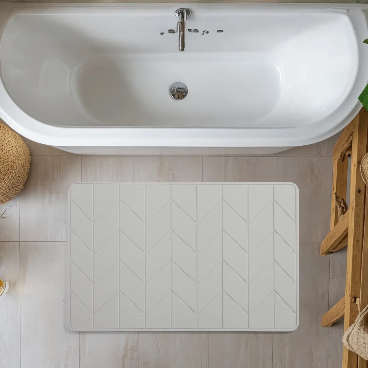 Weva Zic Zac Diatomite Stone Bath Mat - 39x60 cm - Light Grey product thumbnail 5