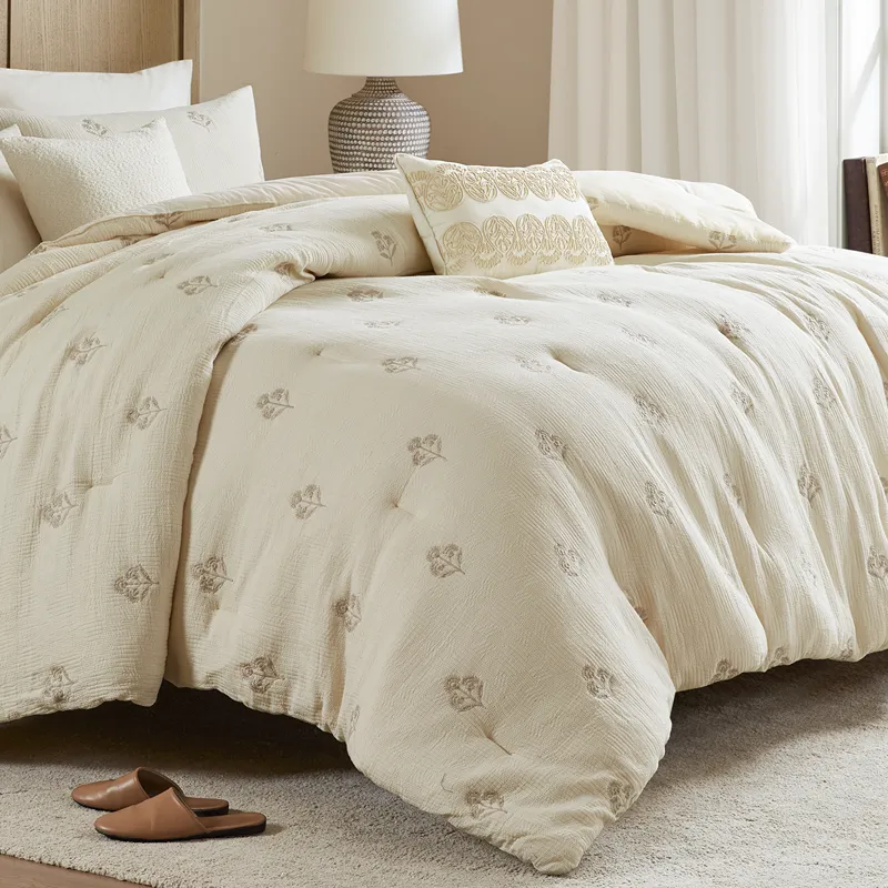 Nova Home Jeju Embroidery Muslin Cotton Comforter Set - King & Super King - 8 Pcs - Ivory product thumbnail 2