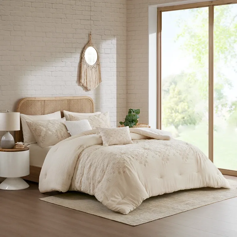 Nova Home Calma Embroidery Jacquard Comforter Set - King & Super King - 8 Pcs - Beige product thumbnail 4