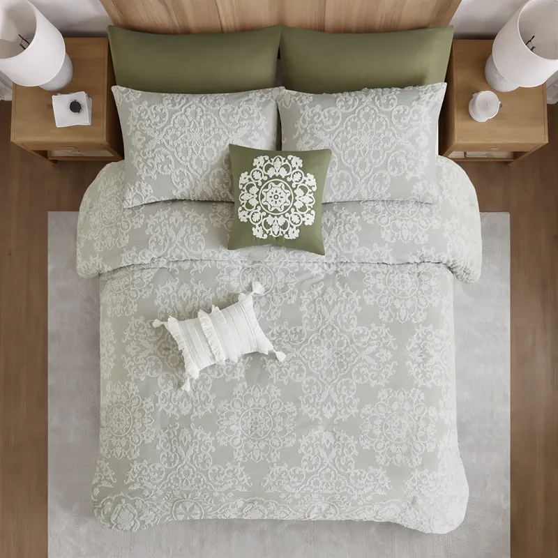 Nova Home Bellamy Tufted Jacquard Comforter Set - King & Super King - 8 Pcs - Green product thumbnail 2