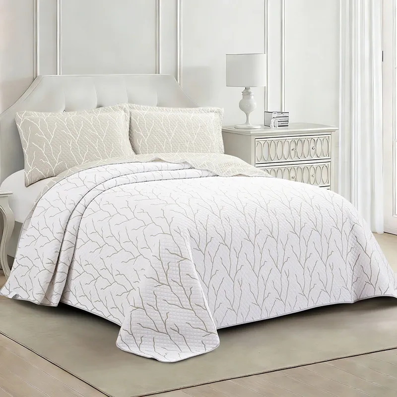 Nova Home Lama Poly Cotton Jaquard Reversible Bed Spread Set - Beige (Available In Sizes) product thumbnail 2