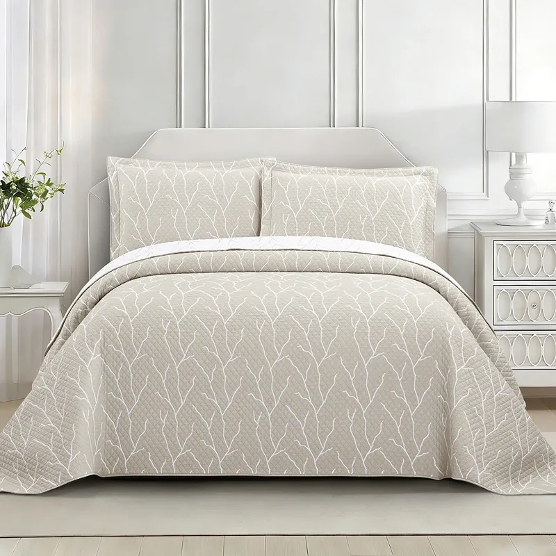 Nova Home Lama Poly Cotton Jaquard Reversible Bed Spread Set - Beige (Available In Sizes) product thumbnail 3