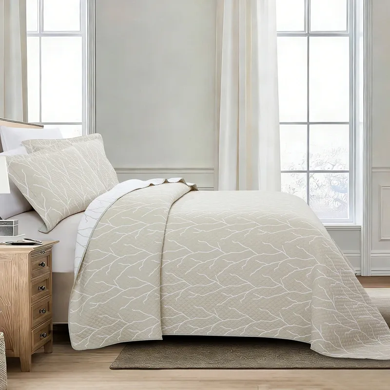 Nova Home Lama Poly Cotton Jaquard Reversible Bed Spread Set - Beige (Available In Sizes) product thumbnail 4