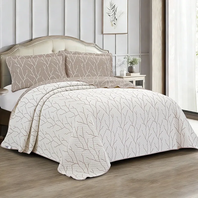 Nova Home Lama Poly Cotton Jaquard Reversible Bed Spread Set - Brown (Available In Sizes) product thumbnail 2