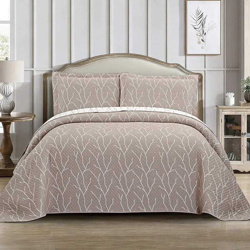 Nova Home Lama Poly Cotton Jaquard Reversible Bed Spread Set - Brown (Available In Sizes) product thumbnail 3