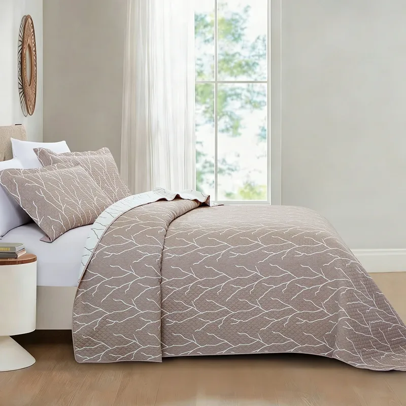Nova Home Lama Poly Cotton Jaquard Reversible Bed Spread Set - Brown (Available In Sizes) product thumbnail 4
