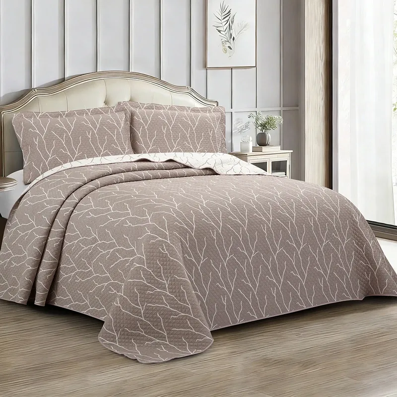 Nova Home Lama Poly Cotton Jaquard Reversible Bed Spread Set - Brown (Available In Sizes) product thumbnail 4