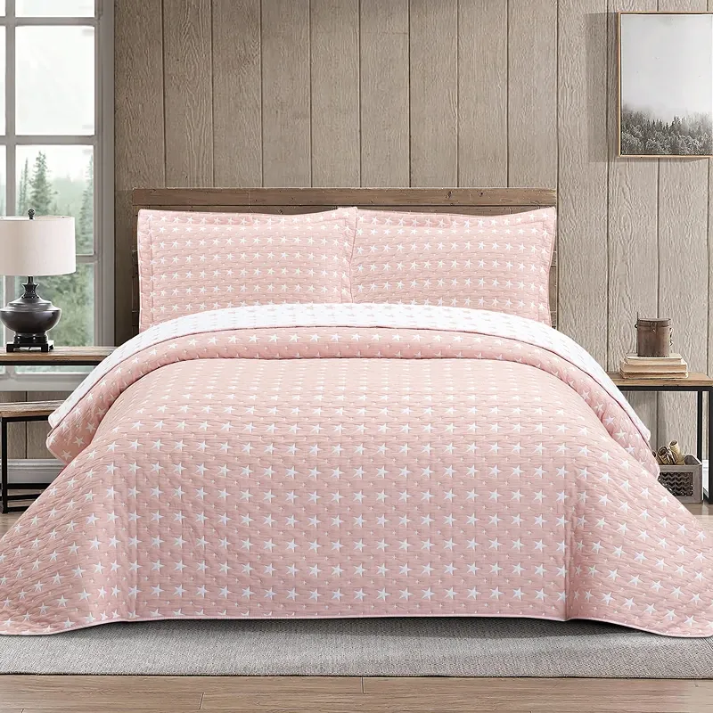 Nova Home Sitry Poly Cotton Jaquard Reversible Bed Spread Set - 2Pcs - Single & Twin - Pink product thumbnail 3