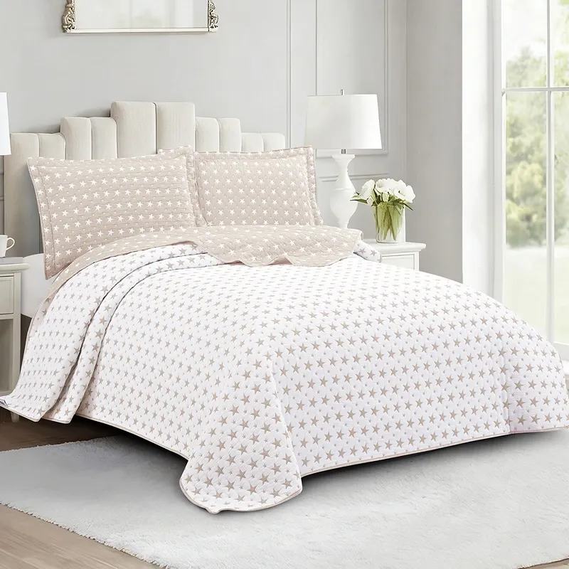 Nova Home Sitry Poly Cotton Jaquard Reversible Bed Spread Set - 2Pcs - Single & Twin - Beige product thumbnail 2