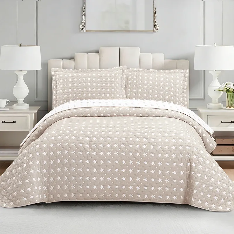 Nova Home Sitry Poly Cotton Jaquard Reversible Bed Spread Set - 2Pcs - Single & Twin - Beige product thumbnail 3