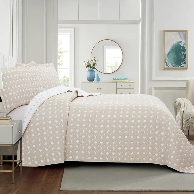 Nova Home Sitry Poly Cotton Jaquard Reversible Bed Spread Set - 2Pcs - Single & Twin - Beige product thumbnail 4