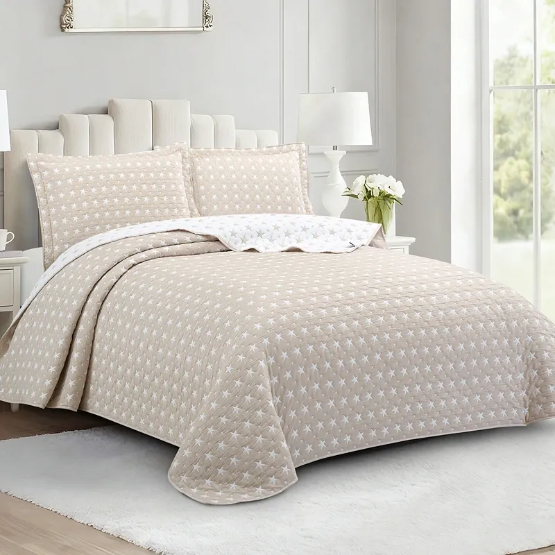 Nova Home Sitry Poly Cotton Jaquard Reversible Bed Spread Set - 2Pcs - Single & Twin - Beige product thumbnail 4
