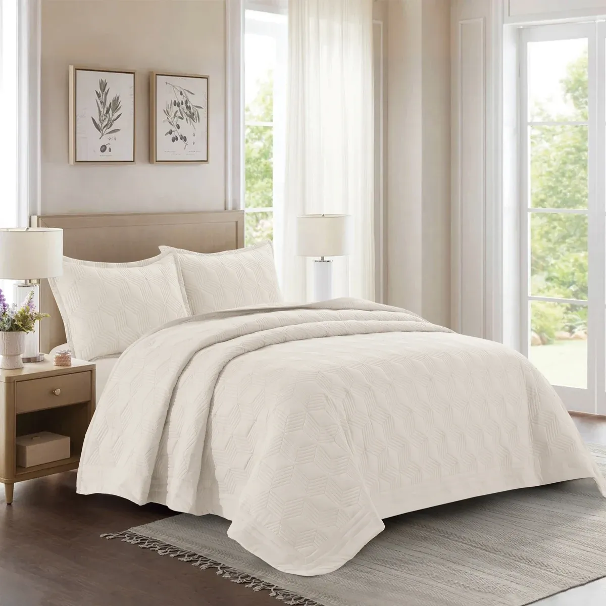 Nova Home Bed Spread Set Vectra - Microfiber - Ivory (Available In Sizes) product thumbnail 13