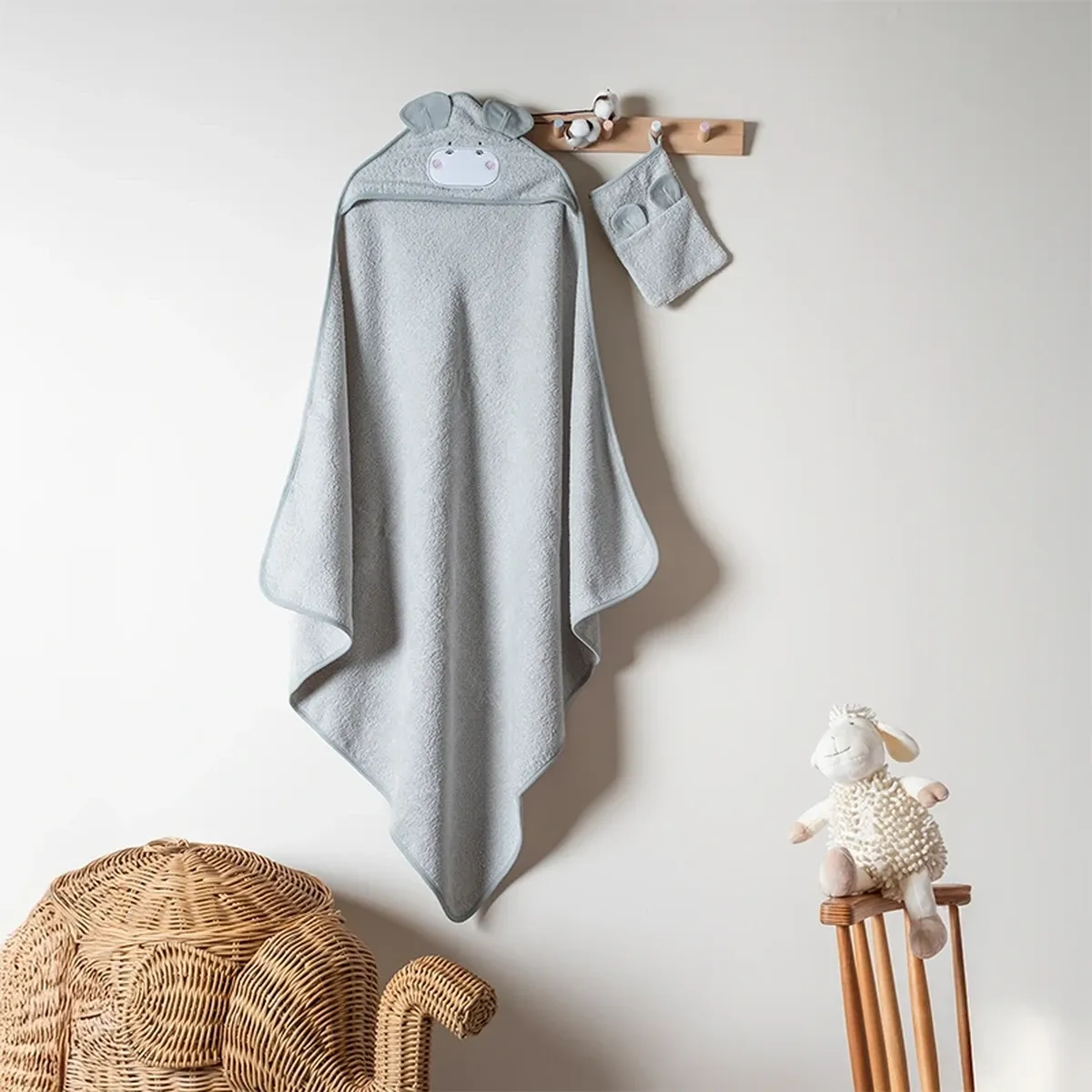 Funna Baby Hooded Towel Bath Time Hippo - Grey product thumbnail 2