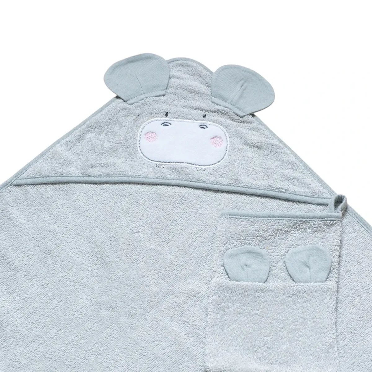 Funna Baby Hooded Towel Bath Time Hippo - Grey product thumbnail 3