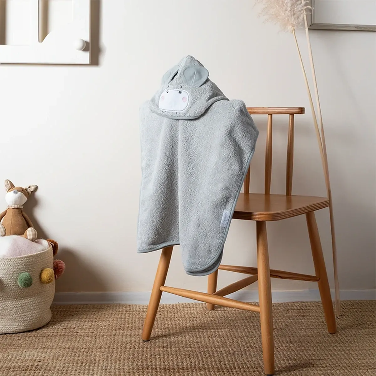 Funna Baby Poncho Bath Time Hippo - 0-2 Years - Grey product thumbnail 2