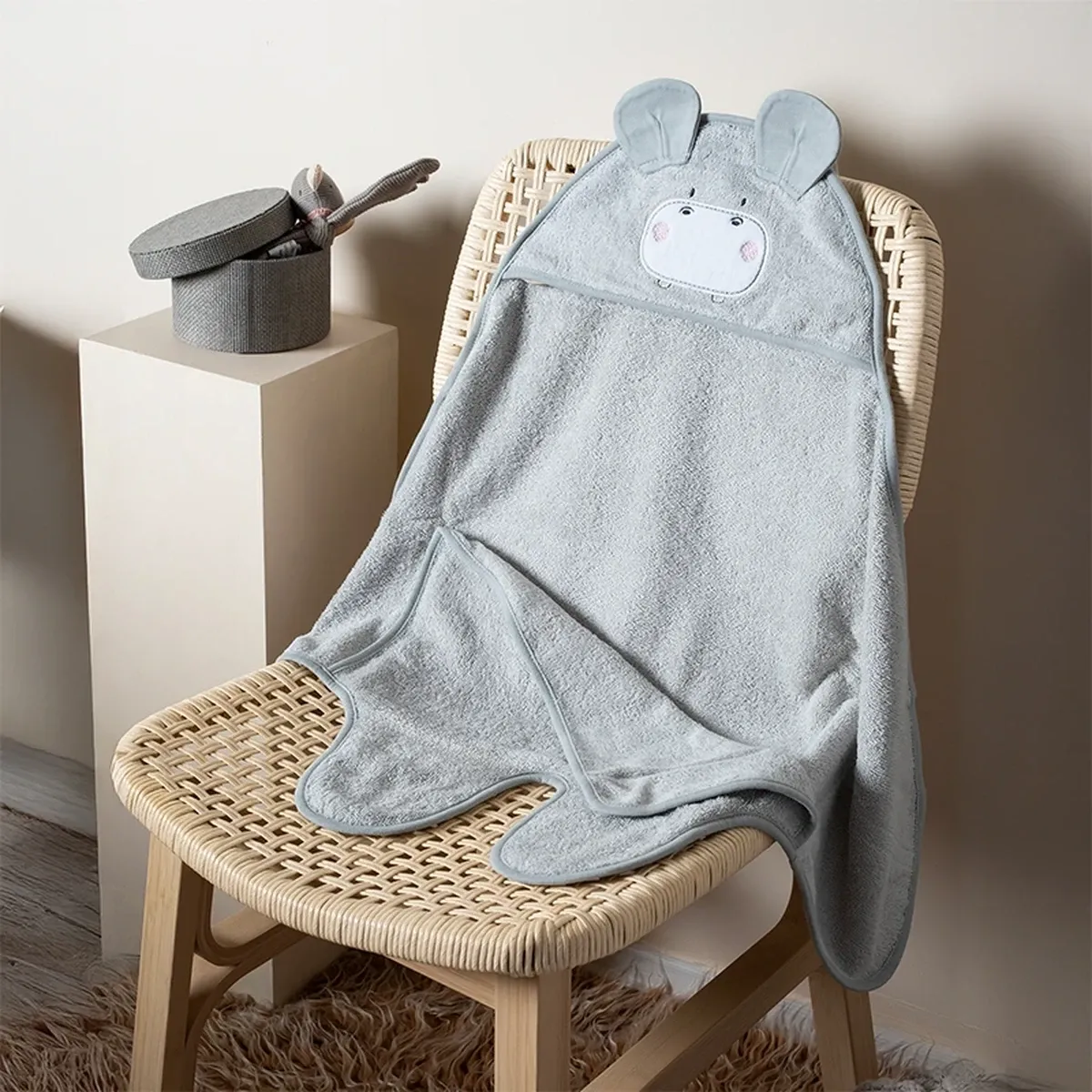 Funna Baby Swaddle Towel Bath Time Hippo - Grey product thumbnail 2