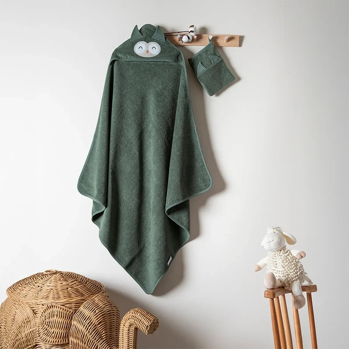 Funna Baby Hooded Towel Bath Time Owl - Green product thumbnail 2