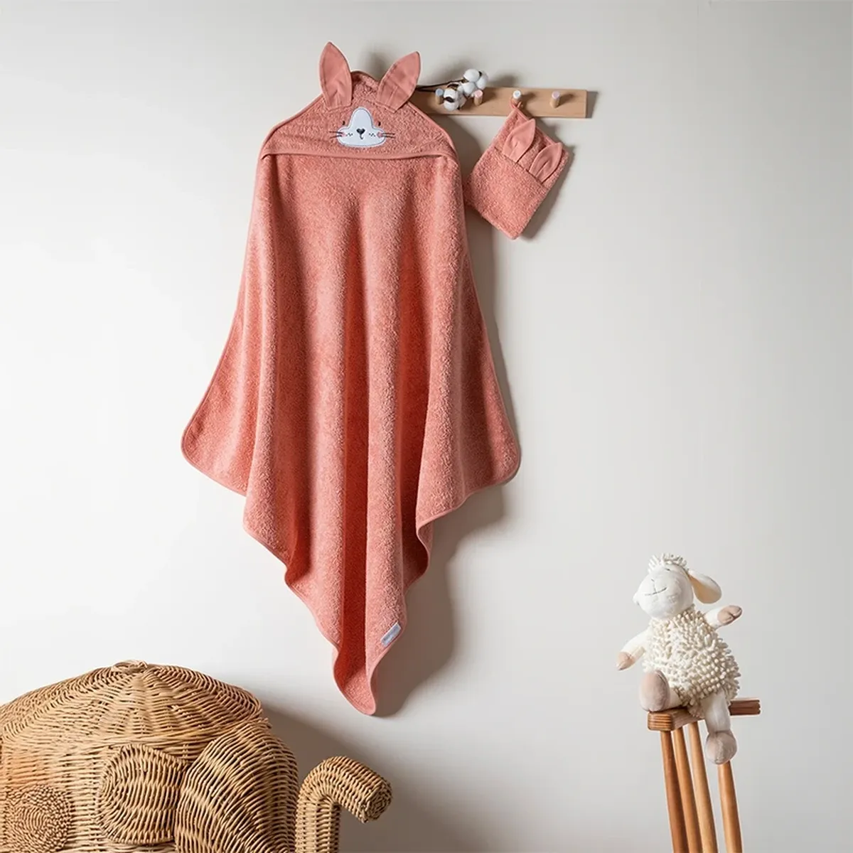 Funna Baby Hooded Towel Bath Time Cat - Pink product thumbnail 2