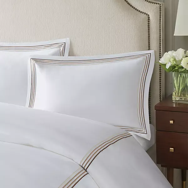 Nova Home Cruise Duvet Cover Set - 100% Cotton, 600 Thread Count - Queen - White & Beige product thumbnail 2