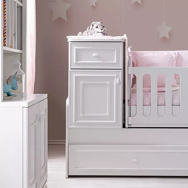 Pierre Cardin Aspendos Baby's Bed Convertible To Kid's Bed With Studying Desk - With Mattress - White product thumbnail 6