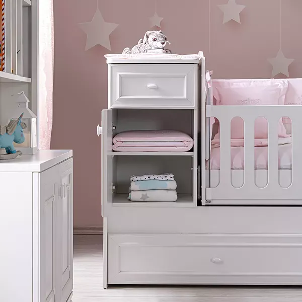 Pierre Cardin Aspendos Baby's Bed Convertible To Kid's Bed With Studying Desk - With Mattress - White product thumbnail 5