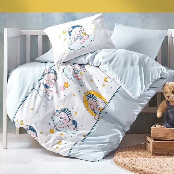 Nova Home "Bear" Baby Duvet Cover Set - 100% Cotton - 4 Pcs - Blue product thumbnail 2