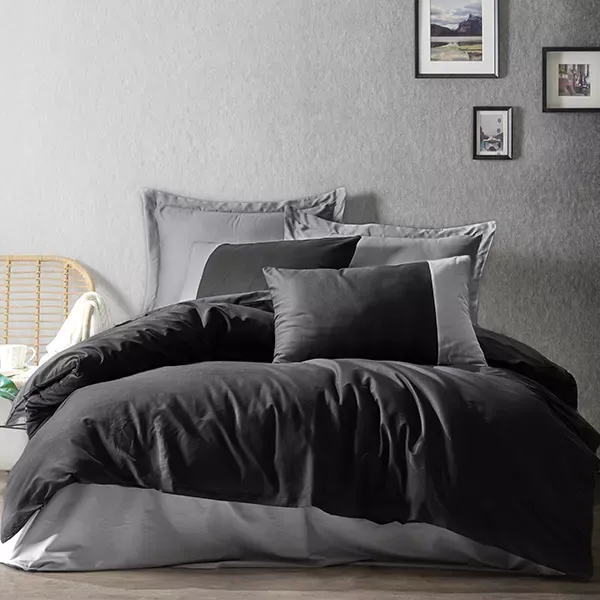 Nova Home Plain Duvet Cover Set - 100% Cotton - King & Super King - 4 Pcs - Black & Grey product thumbnail 4