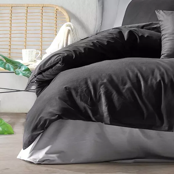Nova Home Plain Duvet Cover Set - 100% Cotton - King & Super King - 4 Pcs - Black & Grey product thumbnail 2