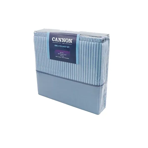 Cannon Dots & Stripes Fitted Sheet Set - Poly Cotton - Blue (Available in Sizes) product thumbnail 5