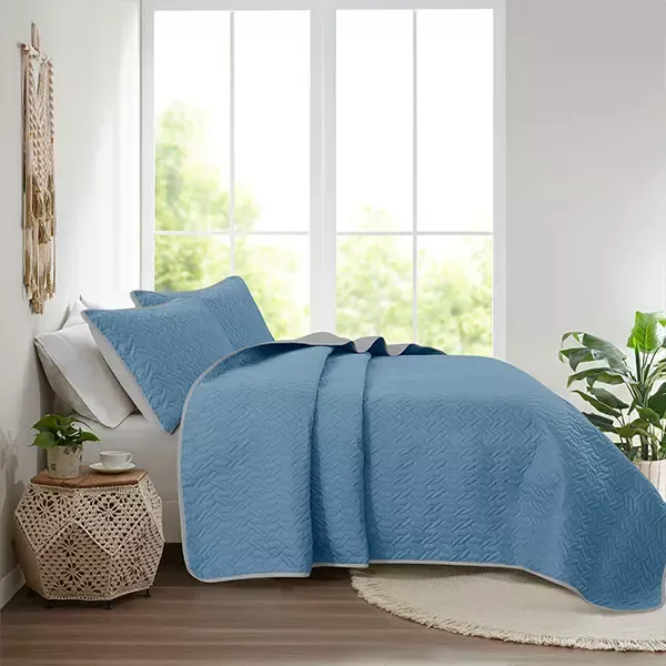 Nova Home "Cross" Bed Spread Set - 4 Pcs - King - Silver & Blue product thumbnail 5