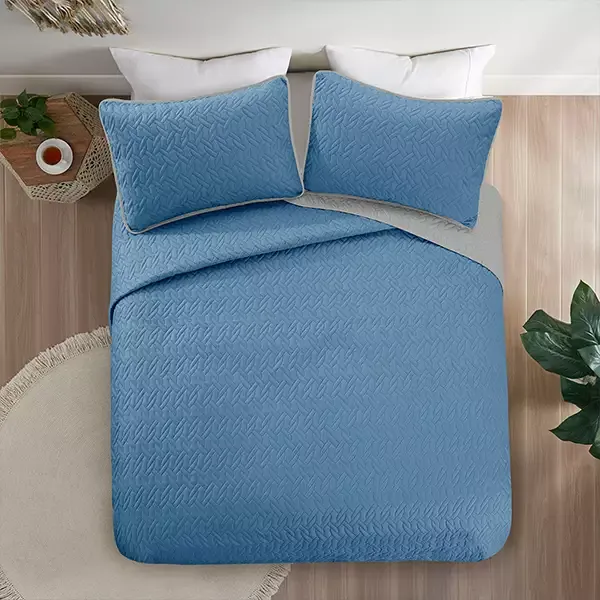 Nova Home "Cross" Bed Spread Set - 4 Pcs - King - Silver & Blue product thumbnail 8