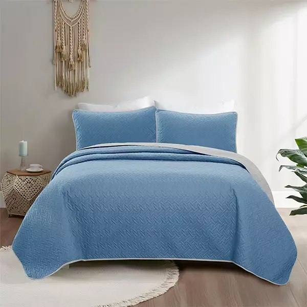 Nova Home "Cross" Bed Spread Set - 4 Pcs - King - Silver & Blue product thumbnail 2