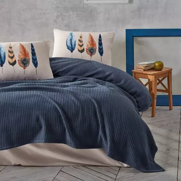 Nova Home "Plumy" Pique Bedspread Set - 100% Cotton - Indigo (Available in Sizes) product thumbnail 3