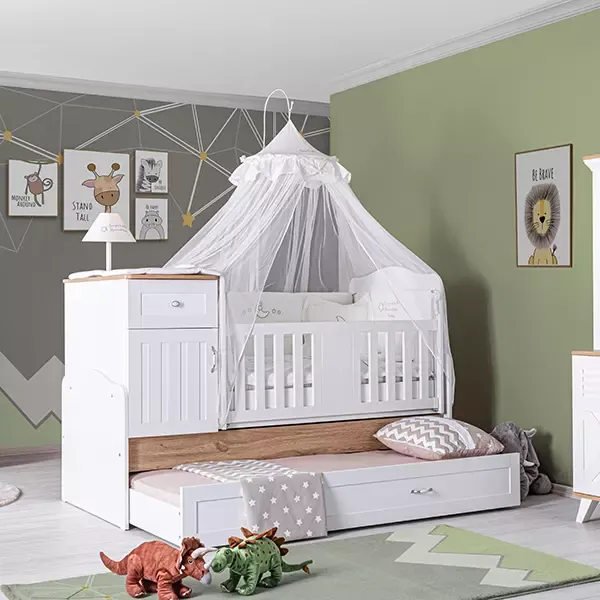 Pierre Cardin Bonnie Baby's Bed Convertible To Kid's Bed With Studying Desk - With Mattress - White product thumbnail 7