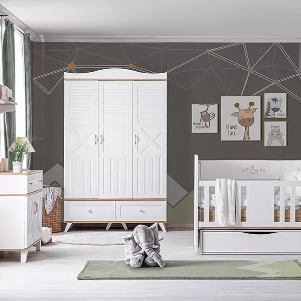 Pierre Cardin Bonnie 3-Door Baby Room Wardrobe - White product thumbnail 2
